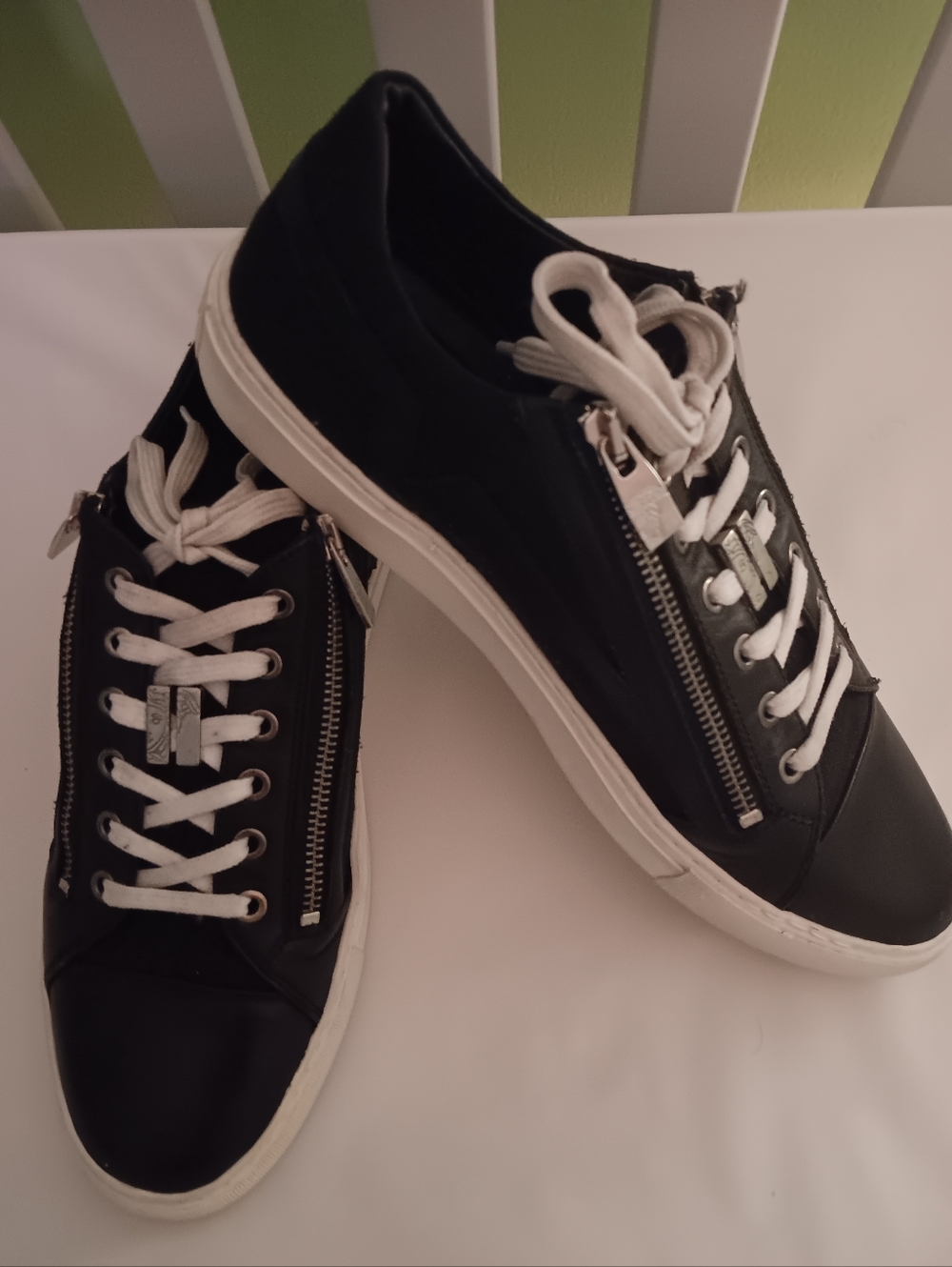 Versace Collection Men's Black Leather Zip Lace-up Sneakers